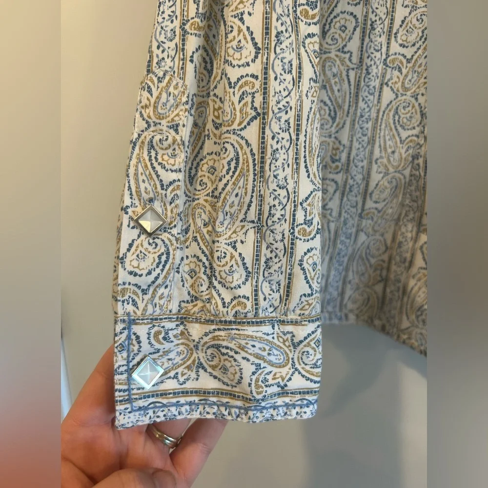 Panhandle Rough Stock Women’s Blue Collared Paisley Pearl Snap Sz Xl - Picture 7 of 10
